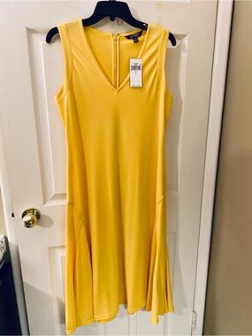 Ralph Lauren Yellow V-Neck Sleeveless A-Line Dress